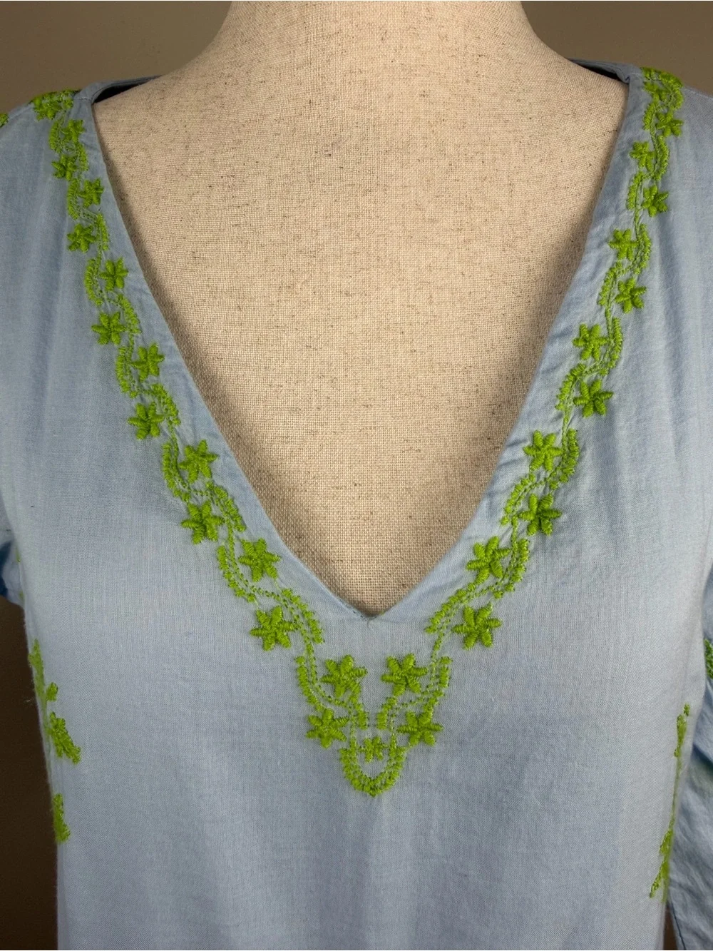 Gretchen Scott Blue Embroidered Kaftan Dress Size Small Resort Cover Up Tunic - Picture 4 of 16